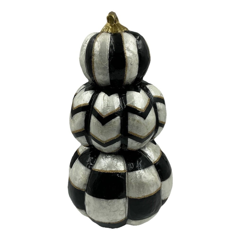 Black‎ White Gold Stacked Trio Pumpkins 14" Halloween Decor